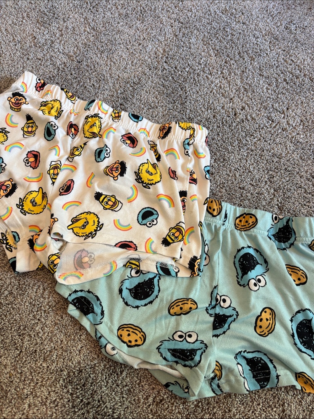 Women's Sesame Street Print Athletic Shorts - White & Light Blue (very stretchy)